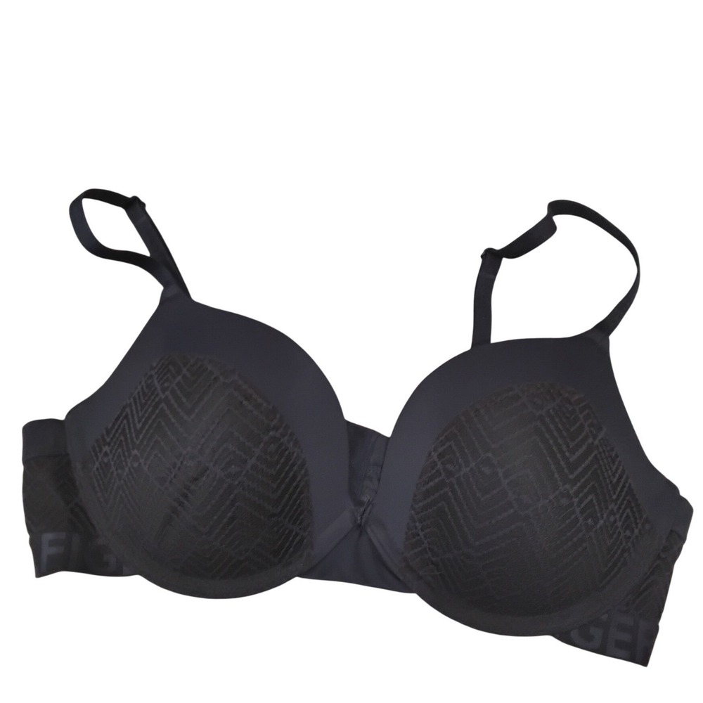 Tommy Hilfiger Womens Navy Blue Chevron T-Shirt Bra 34C Logo Band Underwire